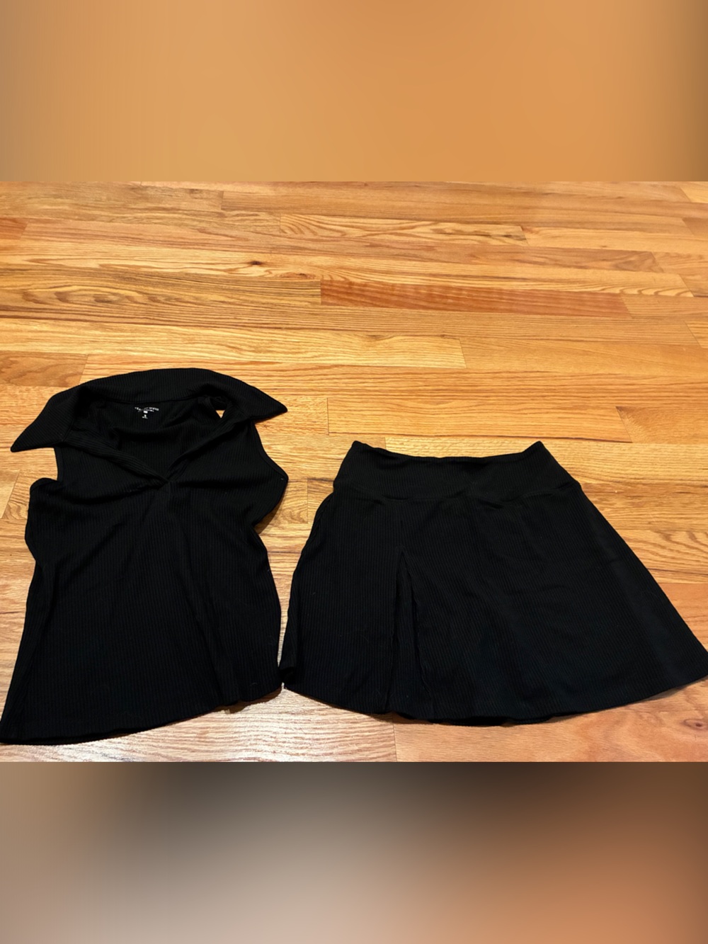 Women's Black Two-Piece Skort set Classic Collared Top & A-Line Skirt